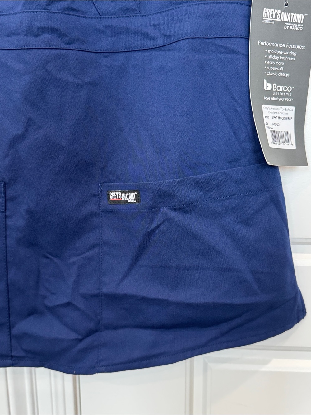 NEW Grey’s Anatomy by Barco Women’s Scrub Uniform Top 3-Pocket Mock Wrap, Indigo - Picture 7 of 8